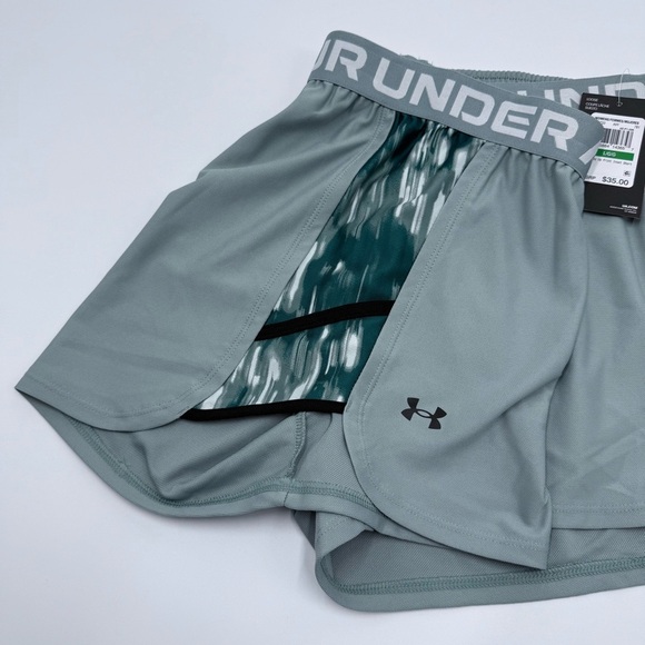 NWT Under Armour Women’s Play Up Inset Shorts Green Large Moisture-Wicking - Picture 2 of 11